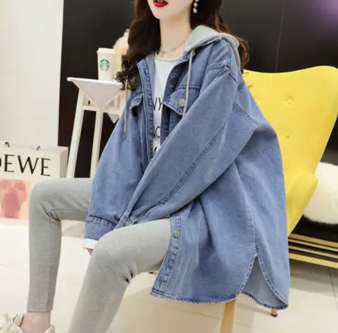 Denim Jacket, Hooded Denim Jacket, Denim Two-Piece Set